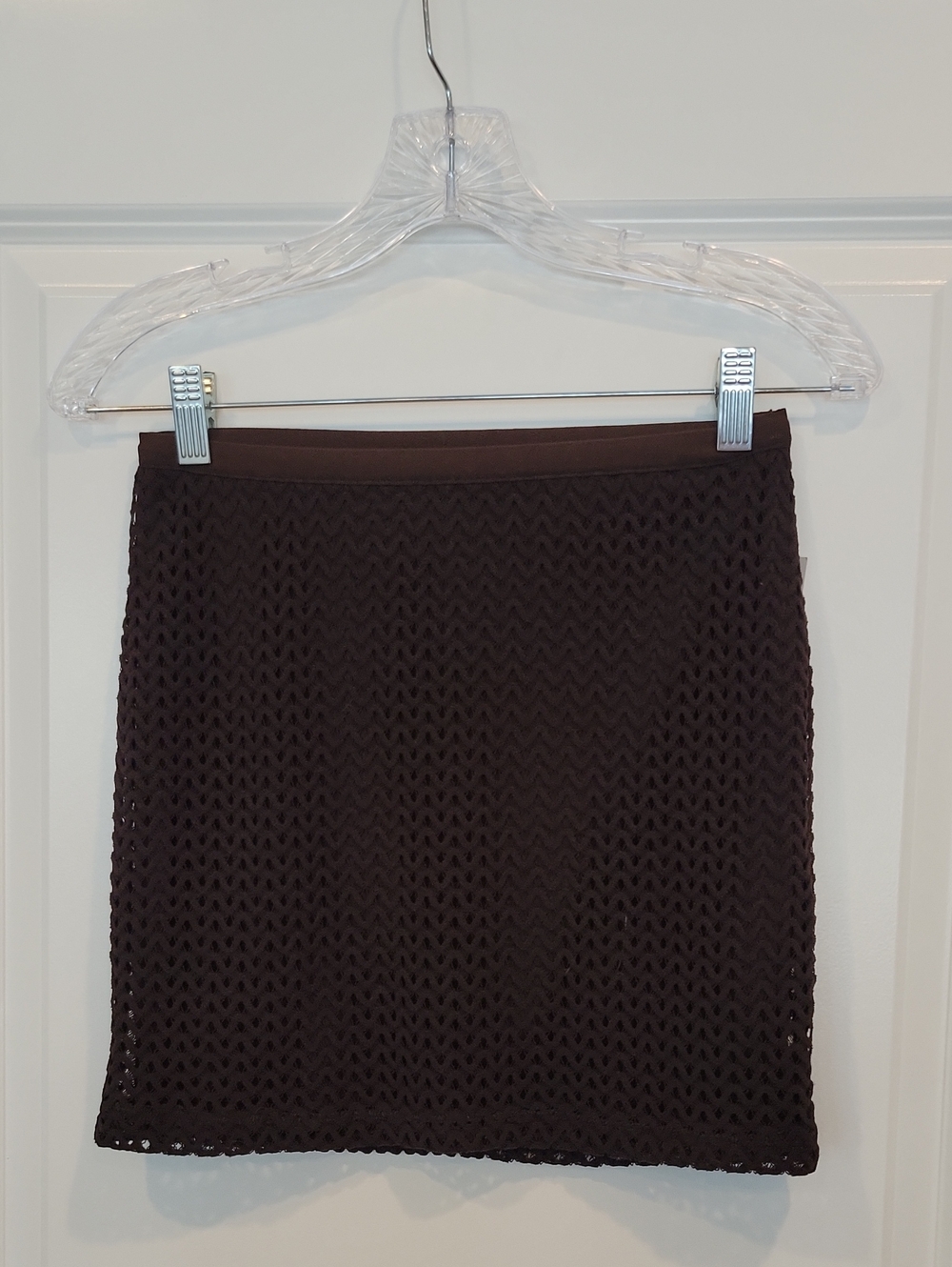 ZARA Dark Brown Lined Wavy Mesh Fabric Mini Skirt In Size Small NWT